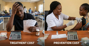 split-screen comparison image illustrating the high financial burden of HPV treatment cost in Nigeria.